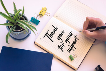 Text thank you for your support on the short note texture background