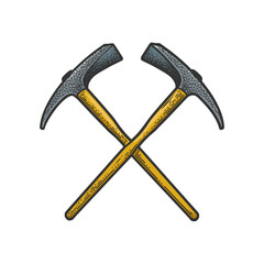 Crossed pickaxes tools sketch raster illustration