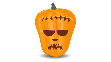 Halloween pumpkin the face of a Frankenstein's on a white background, orange pumpkin with different shapes and faces. Vector illustration.