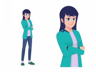 Girl or Women Standing Happy Cool Expression Pose Cartoon Illustration