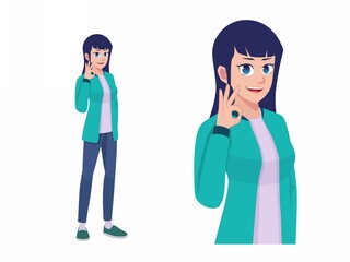 Girl or Women Agree Okay Cool Expression Pose Cartoon Illustration
