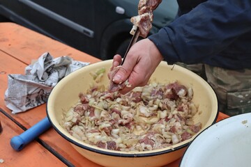 Cooking shish kebab on the street