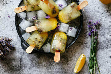 Lemon lavender ice cream. Fruit ice