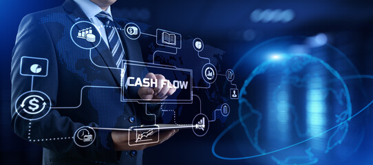 Cash flow business finance growth graph on virtual screen.