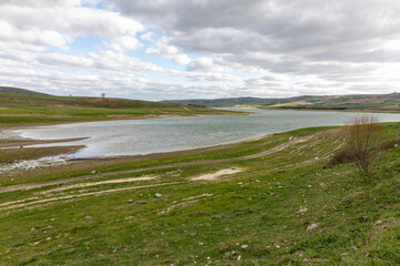 The view of Sazlibosna Village and Sazlibosna Dam surrounding, located in the middle of the Istanbul Canal route before the project start in Istanbul, Turkey.