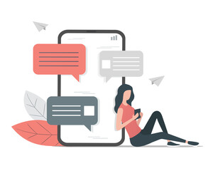 Online messaging concept. Colored vector flat illustration. Isolated on white background.