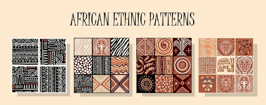 African ethnic pattern. A set of patterns in the same style. Traditional African ornament. Seamless design. Ecostyle