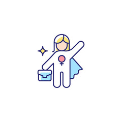 Women career RGB color icon. Advance to higher position. Fighting traditional glass ceiling. Gender diversity at work. Climbing career ladder. Isolated vector illustration. Simple filled line drawing