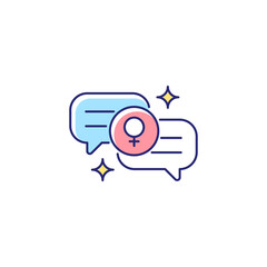 Female bonding RGB color icon. Strength for feminine gender. Supportive sisterhood. Women supporting each other. Close personal relationship. Isolated vector illustration. Simple filled line drawing