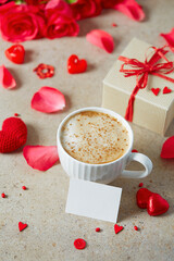 coffee on St. Valentine's day, stone surface