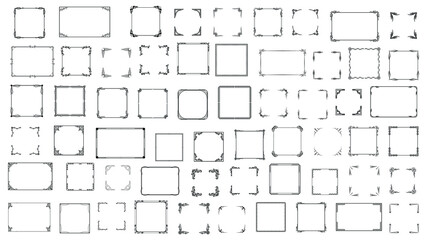 Big Set Black Simple Line Frame Collection Doodle Square Floral Frame Elements Vector Design Style Sketch Isolated Illustration For Banner