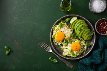 keto low carb breakfast baked spiralized zucchini with eggs and avocado