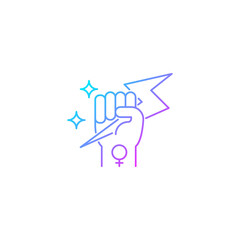 Woman power gradient linear vector icon. Female energy. Enhance inner strength. Leadership in movement. Woman leader. Thin line color symbol. Modern style pictogram. Vector isolated outline drawing