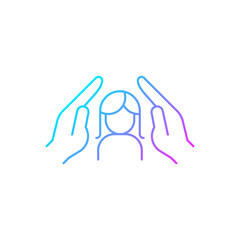 Women protection gradient linear vector icon. Protect girls against violence. Female empowerment. Women safety. Thin line color symbol. Modern style pictogram. Vector isolated outline drawing