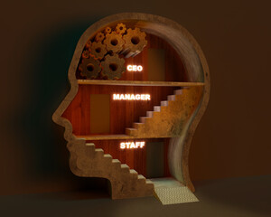 Career from Staff to CEO Concept. 3D Rendering