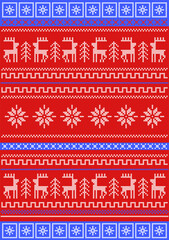 Winter. Christmas. New Year's cross-stitch on a sweater. Christmas tree and reindeer. Knitting and embroidery pattern. Cross-stitch.