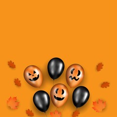 Obraz na płótnie Canvas Halloween banner with balloons and autumn leaves. Halloween template