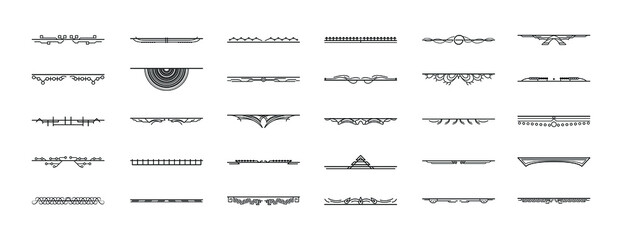 Set Black Simple Line Collection Doodle Border Elements Vector Design Style Sketch Isolated Illustration For Banner