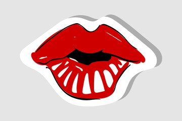 Red lips kiss sticker design. For printing on textiles, sticker design, packaging design.
