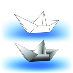 Paper boat icon. The sign is black and white and with a gradient.
