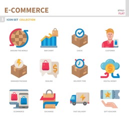 e-commerce and online shopping icon set,color flat style,vector and illustration