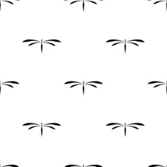 Seamless black dragonfly background on white. Nature summer vector pattern.