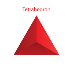 Red tetrahedron with gradients for game, icon, package design or logo. One of regular polyhedra isolated on white background. Minimalist style. Platonic solid