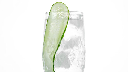 Detox drink water with cucumber. Water with sliced cucumber on white background. Cucumber infused water