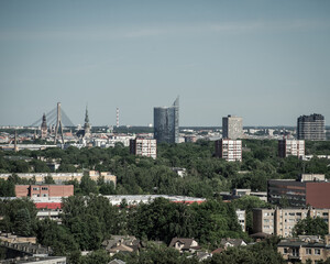 Summer cityscape of Riga. Top view. Modern urban architecture.