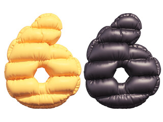Puffer font. Yellow and Black. Number 6.