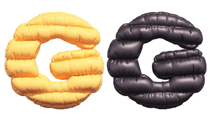 Puffer font. Yellow and Black. Letter G. © Vrender