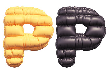 Puffer font. Yellow and Black. Letter P.
