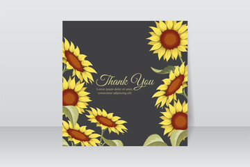 Thank you card design with beautiful sunflowers