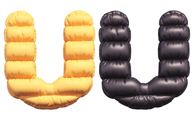 Puffer font. Yellow and Black. Letter U. © Vrender