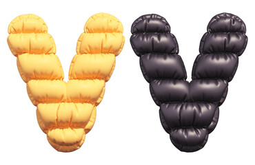 Puffer font. Yellow and Black. Letter V.