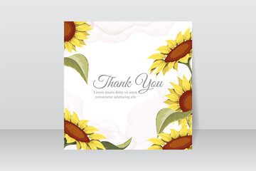 Thank you card design with beautiful sunflowers