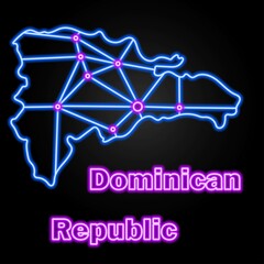 Dominican Republic neon map, isolated vector illustration.