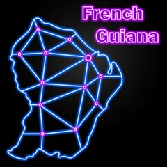 French Guiana neon map, isolated vector illustration.