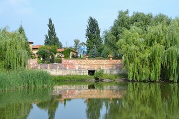 View of the cozy restaurant from the side of the city lake