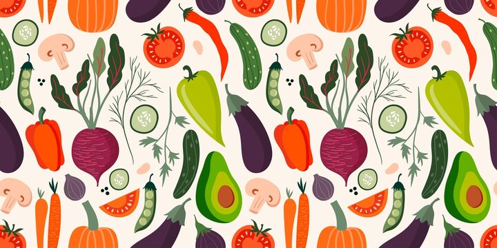 Vegetables Seamless Pattern With Different Elements