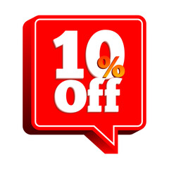 Big sale tag vector, beautiful and simple, icon, stamp, or Promotion tag 10% OFF 3D embossed colored square balloon for social media and retail sales on white background.