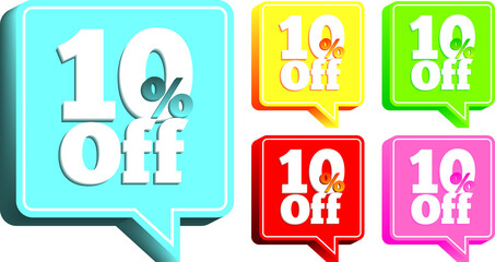 Big sale tag vector, beautiful and simple, icon, stamp, or Promotion tag 10% OFF 3D embossed colored square balloon for social media and retail sales on white background.