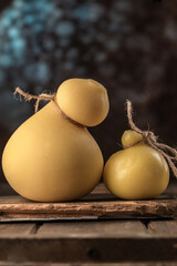 Caciocavallo and scamorza cheese. Traditional Italian cheese