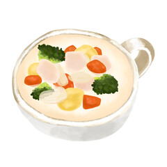 Fototapeta premium 水彩イラスト クリームシチュー(ホワイトシチュー) 