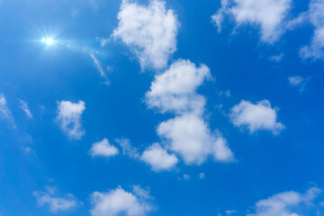 Naklejka na ściany i meble 太陽の日差しと爽やかな青空と雲の背景素材_e_15