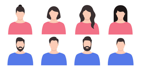 Avatar profile picture icon set including male and female. Eight avatars. Vector.