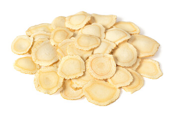 Dried American ginseng slices isolated on whtie background