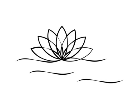 Lotus on a white background. Linear silhouette. Symbol. Vector illustration.