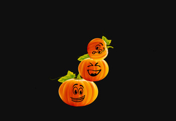 Halloween three funny pumpkins background