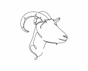 Continuous one line drawing of logo goat icon in silhouette on a white background. Linear stylized.